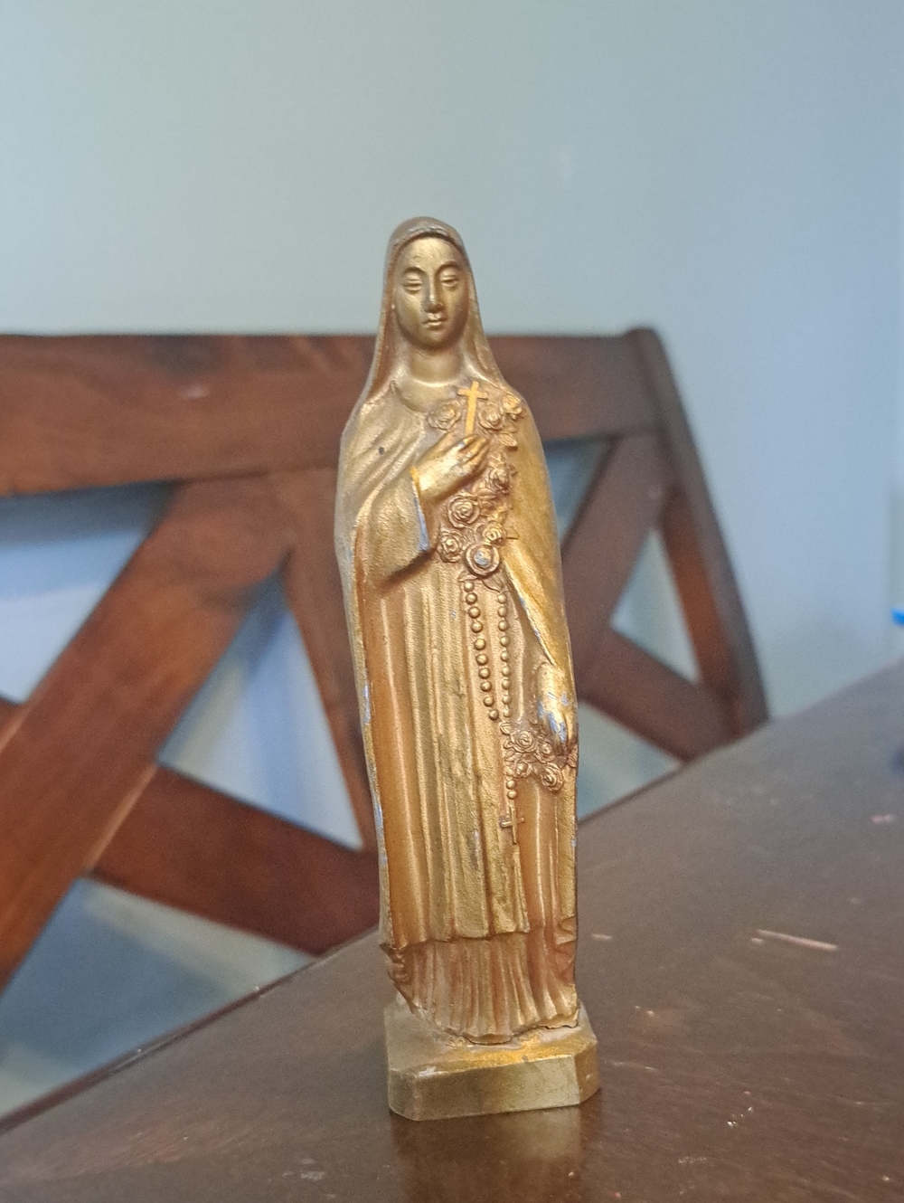 Vintage Mother Virgin Marry Brass Statue.